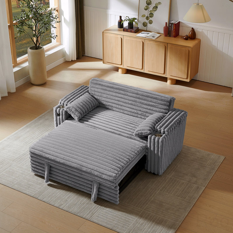 Corduroy Sofa Bed: Pull-Out Sleeper, Convertible Design, Gray
