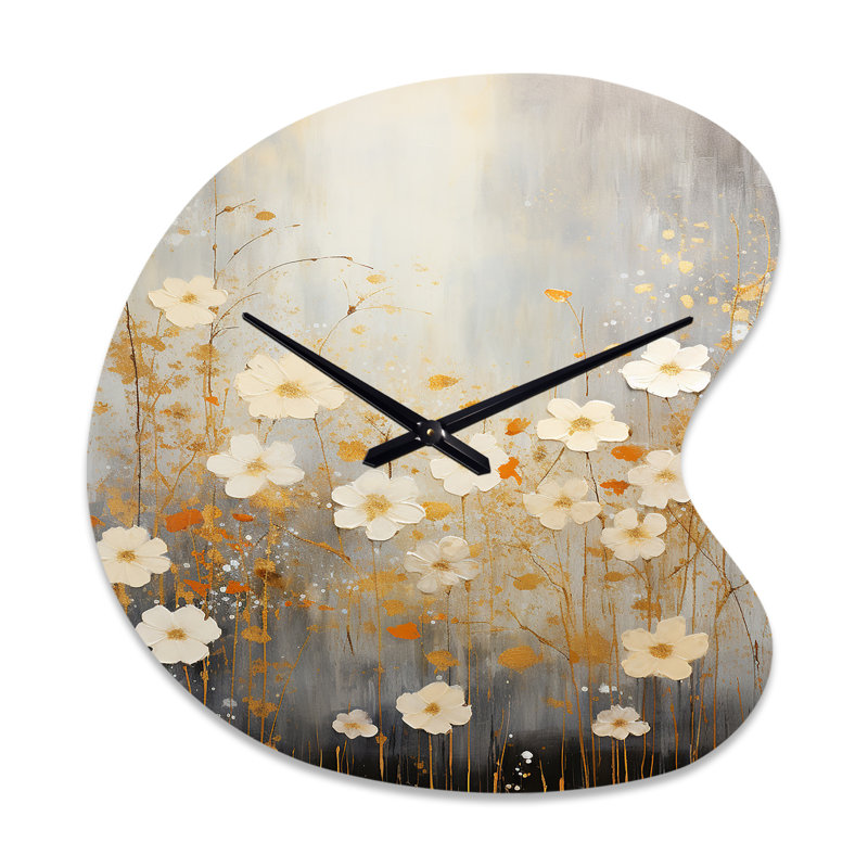 Minimalisme jaune, fleur blanche, collage I - horloges murales asymétriques en métal Cherry Blossom, horloge murale, Petit