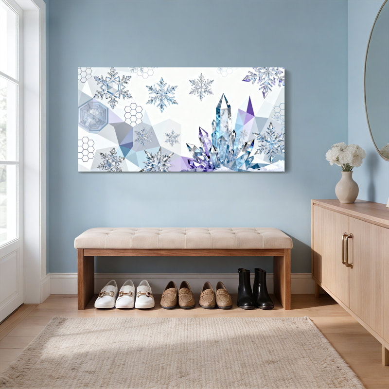 Ensemble de 1 tableau sur toile à motif géométrique flocons de neige et cristaux, H 12 po x l 36 po