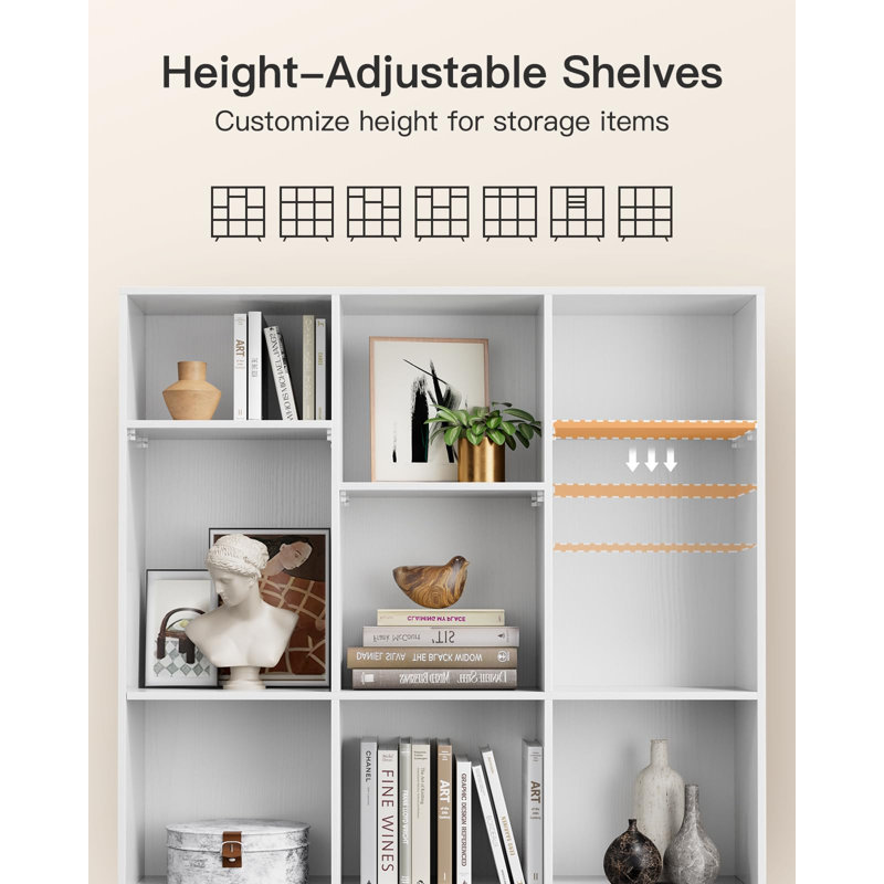 Samier 42.45" H x 39.4" W Wood Cube Bookcase Vertical Book Rack Library Shelves, White