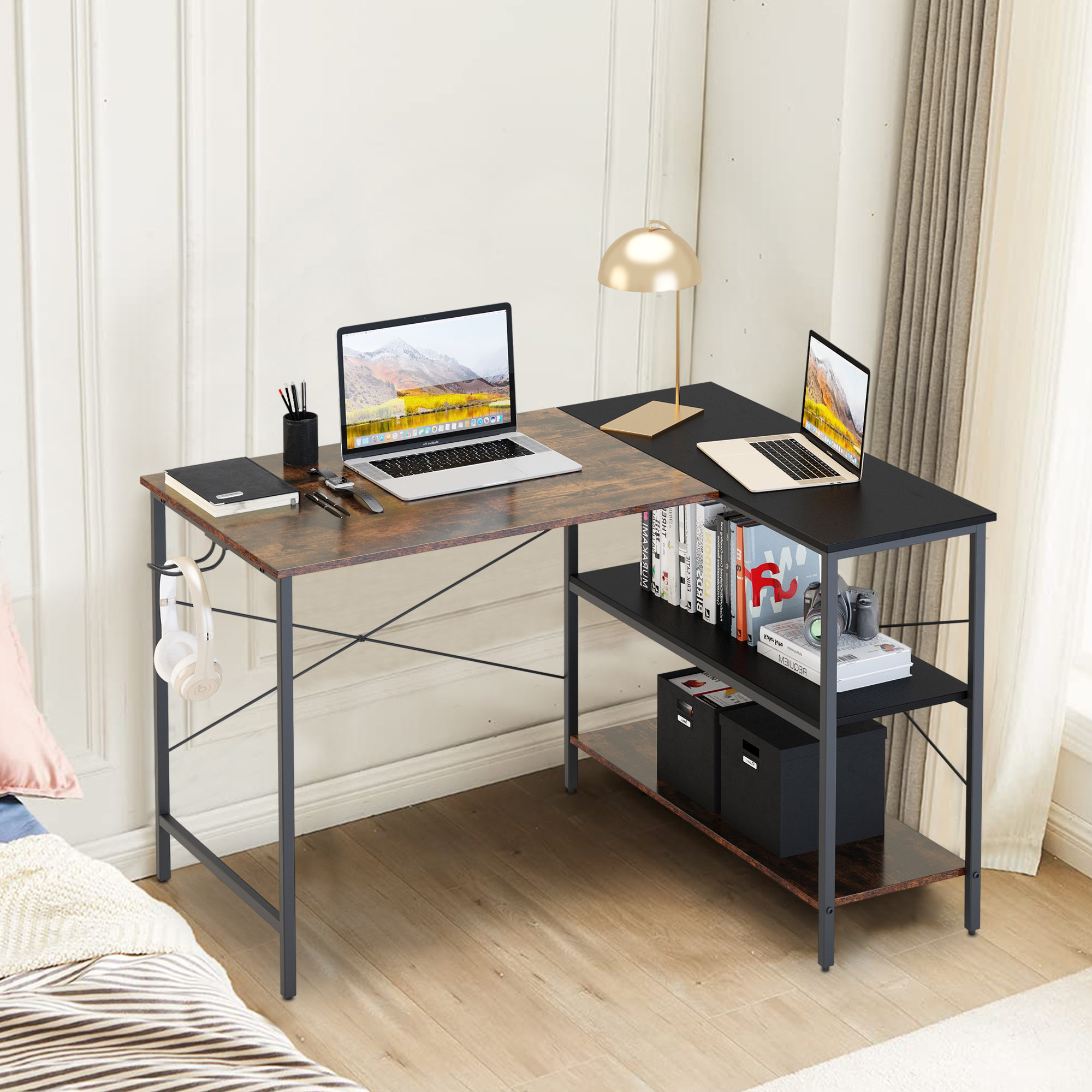 17 Stories Gisa L-Shaped Metal Base Writing Desk & Reviews | Wayfair