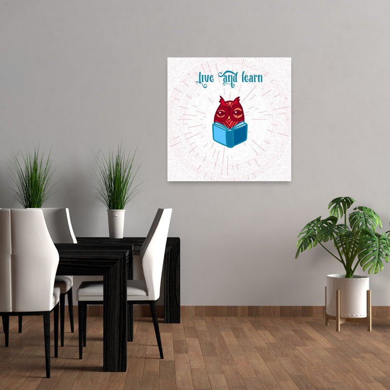 Hibou sage lisant un livre, style vintage, architecture de hibou et de forêt, affiche murale, H 36 po x l 36 po