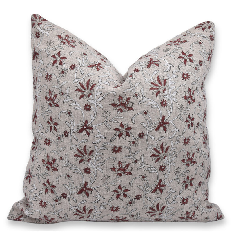 Housse de coussin décorative vintage en coton imprimé à la main Aradhna, avec fermeture éclair invisible, H 14 po x l 14 po