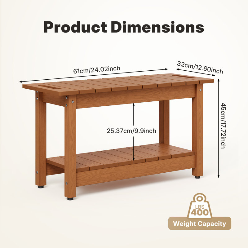 Banc de douche 24 po imperméable, tabouret de douche toutes saisons, capacité de poids de 400 lb, pieds antidérapants, teck