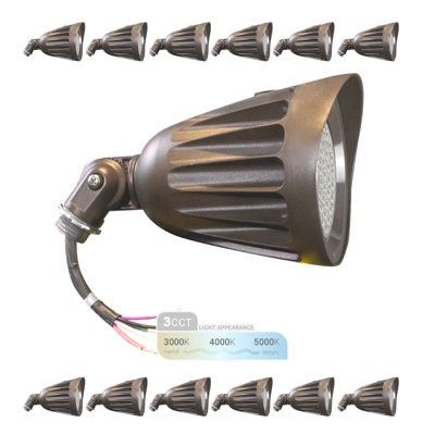 120-277V LED Outdoor Bullet Landscape Light, 25W 3CCT 1/2" Knuckle Mount IP65 Waterproof