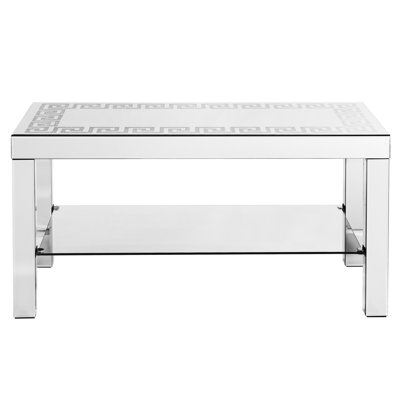 W 40 "X D 20" X H 20 "Curved Border Carved Mirror Coffee Table: Silver Mirror Glass Tabletop With Sparkling Diamond Edge Frame And Crystal Mirror Legs, Small Coffee Table For Modern Home Sofa Decorati
