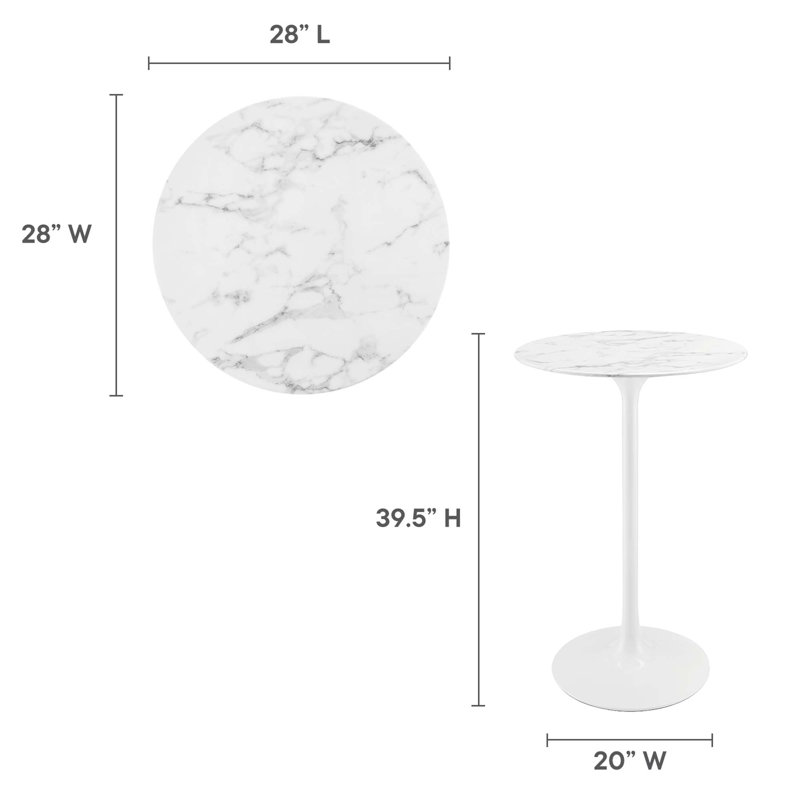 Lippa 28" Round Artificial Marble Bar Table, White
