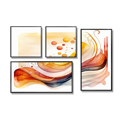 «Warm Minimalist Waves» - art mural jaune 4 pièces