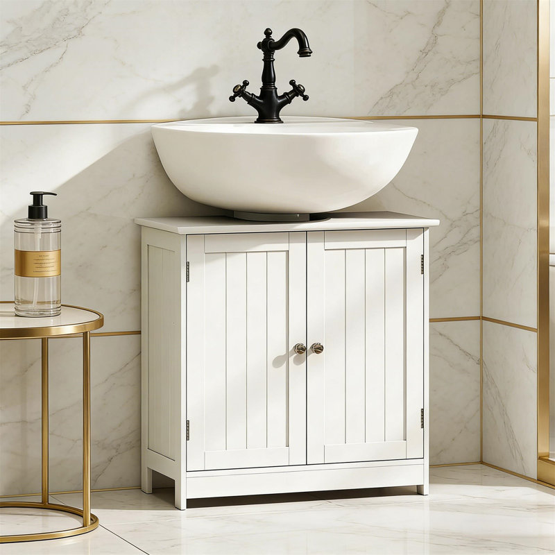 Élégant meuble de rangement à piédestal, Argent, Blanc