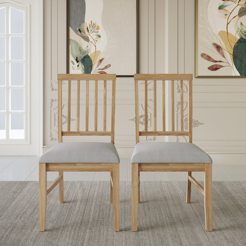 Wooden Dining Chair With Warm Grey Cover, Natural Oak