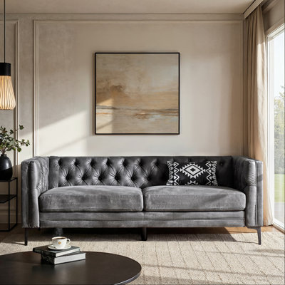 Brinna Upholstered Button-Tufted Sofa with Metal Legs