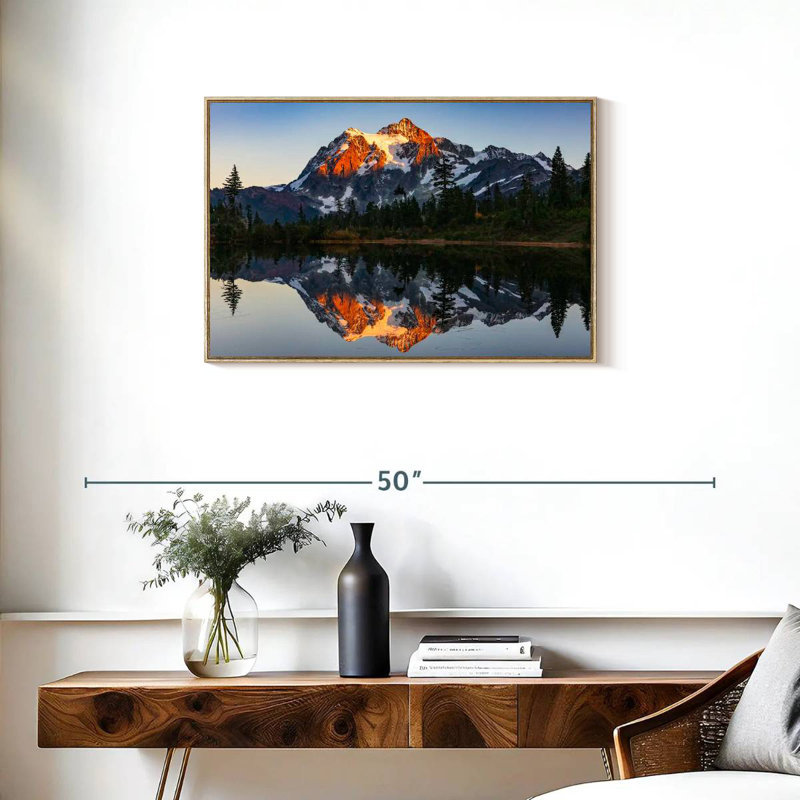Mount Baker Lake Sunset, Floating Frame Natural Wood, 31" X 21"