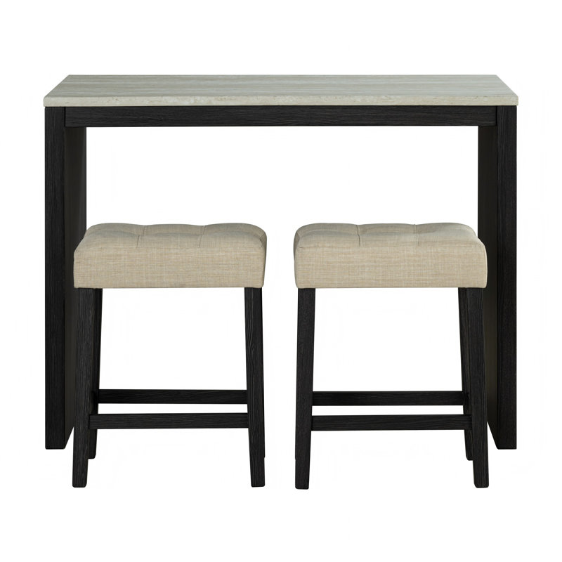 Transitional Bar Table Set With Upholstered Tufted Stools,Set Of 3