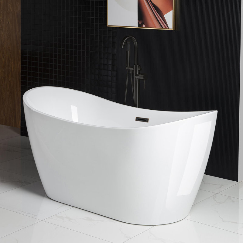 Baignoire de trempage autoportante en acrylique à double fond antidérapant 59 po x 28,75 po Vital, Bronze huilé, Blanc