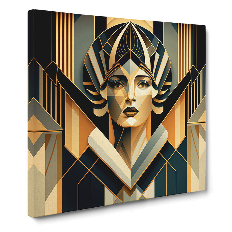 Art Deco Woman Geometric - Print, 35cm H x 35cm W x 3cm D