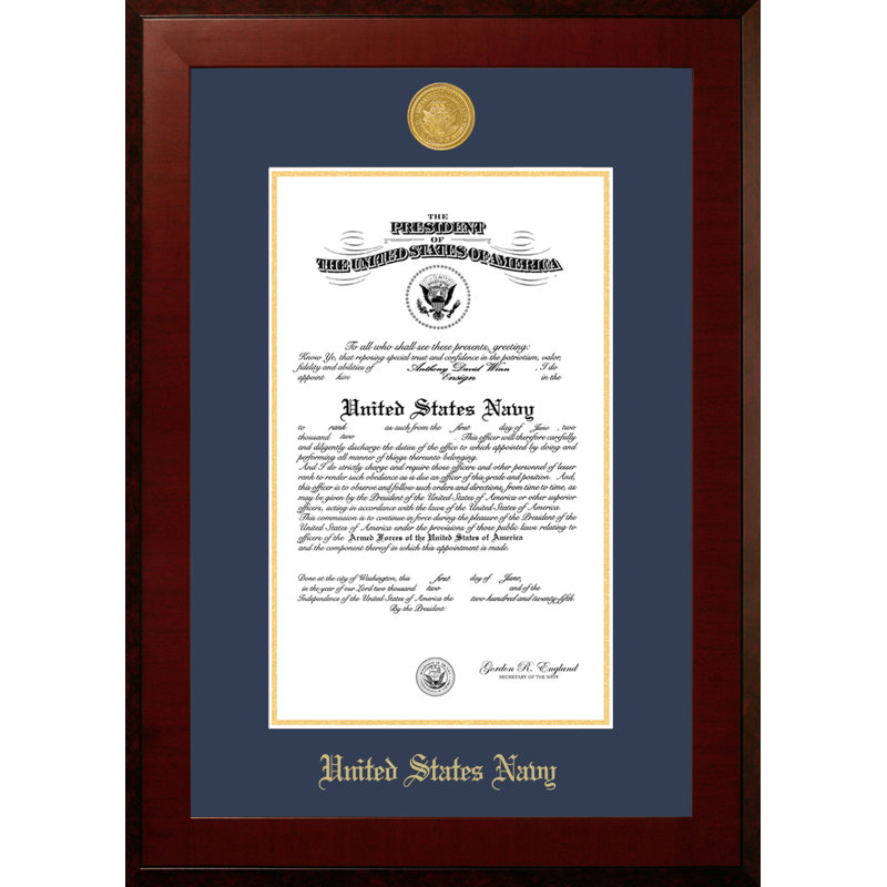 Cadre photo avec certificat marine, 9 po x 14 po, Bleu marine / bourgogne