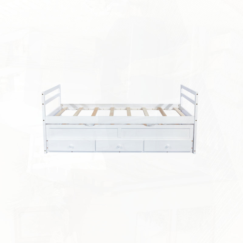 Lit simple avec lit gigogne et trois tiroirs de rangement, White