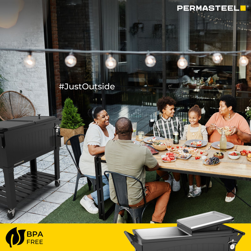 Permasteel 80 Qt. Furniture Style Rolling Patio Cooler, Black