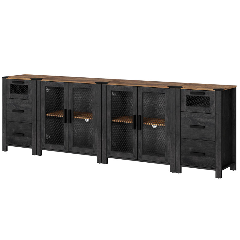 WAMPAT Farmhouse 2 In 1 TV Stand Set For Living Room,Drawers Storage Cabinet With Mesh Door And Adjustable Shelf,Media TV Console Table For Dining And Bed Room