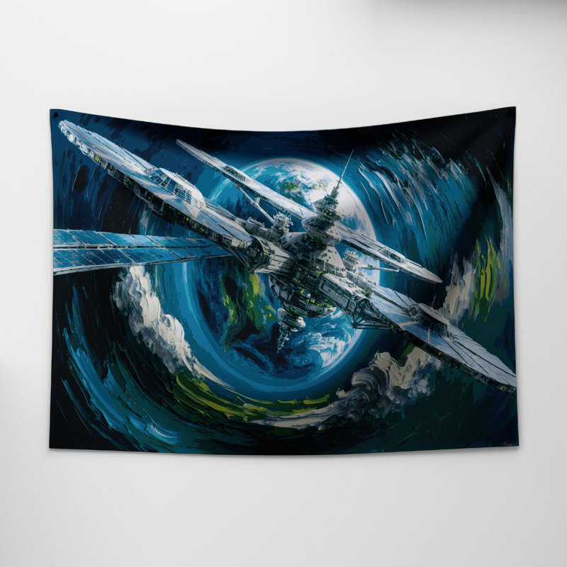 Tapisserie murale Sci Fi Space Station, 68 po x 80 po