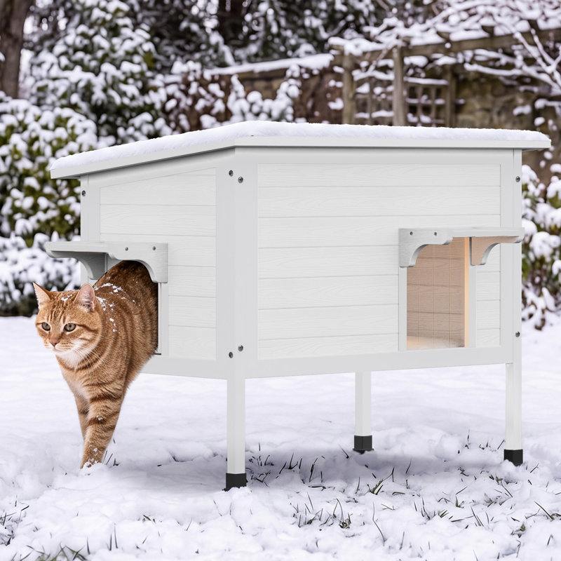 Niche extérieure chauffée en PEHD pour chat, utilisable en toutes saisons, Blanc