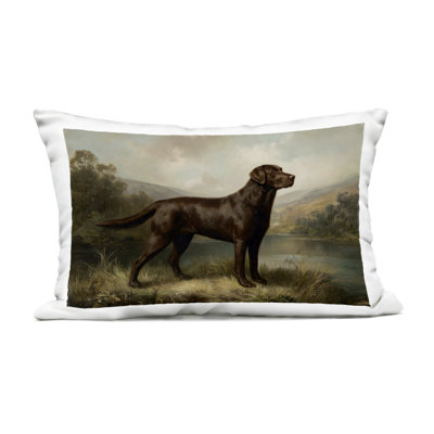 On Alert Brown Labrador Outdoor Printed Pillow, design by Petal Prints Design