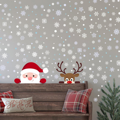 Santa and Rudolph with Snowflakes Christmas Wall Sticker