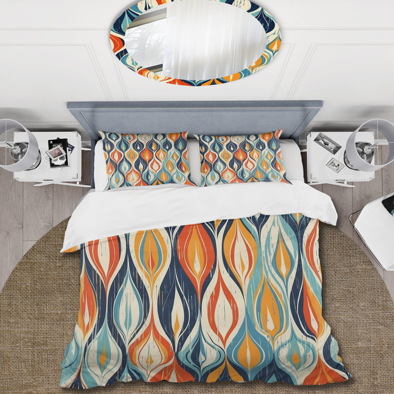 Ensemble de housse de couette abstrait orange et bleu Botanical Symphony III