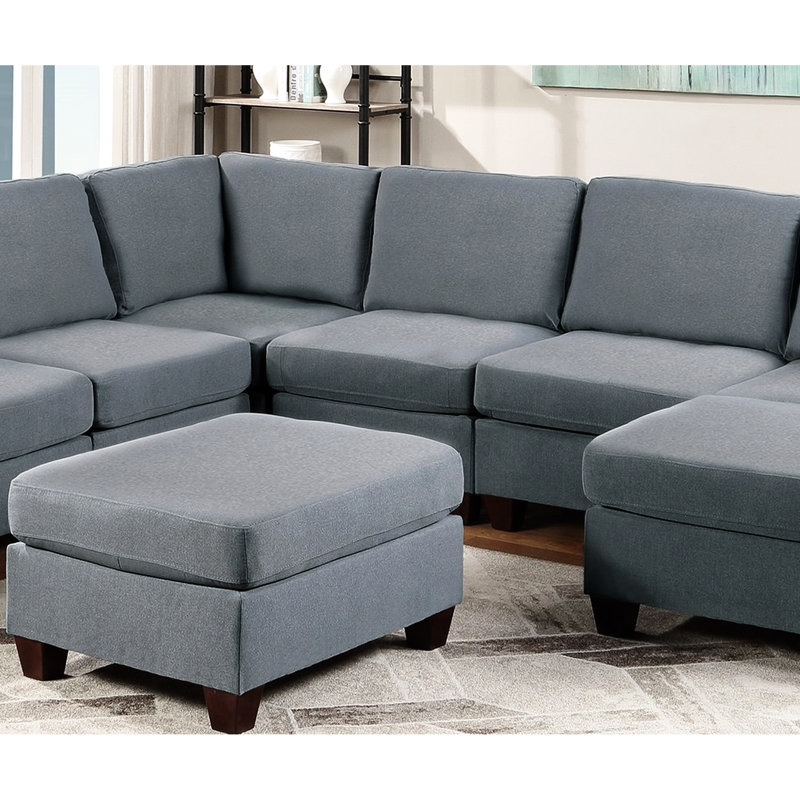 Canapé modulaire 9 pièces gris avec tissu en lin, repose-pieds et siège confortable