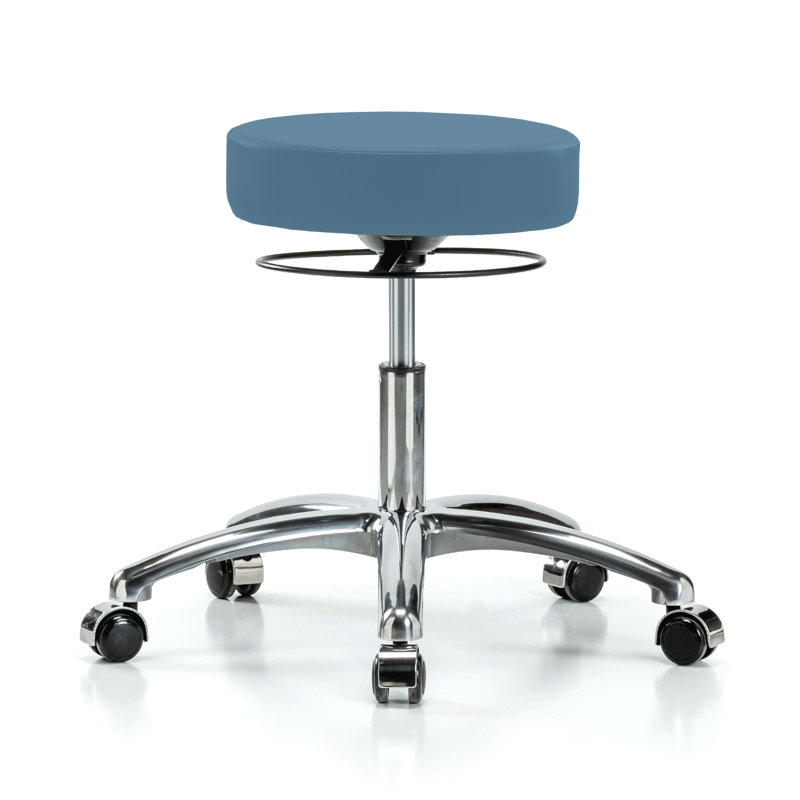 Tabouret réglable en hauteur PERCH Stella |  Hauteur du bureau: 18,5 à 24 po, Vinyl bleu colonial, Chrome