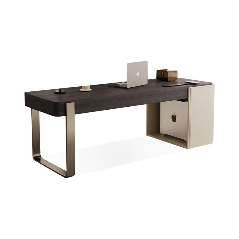 Bureau rectangulaire en bois manufacturé + barenia + acier inoxydable avec 2 tiroirs, H 29,53 po x l 86,61 po x P 27,56 po