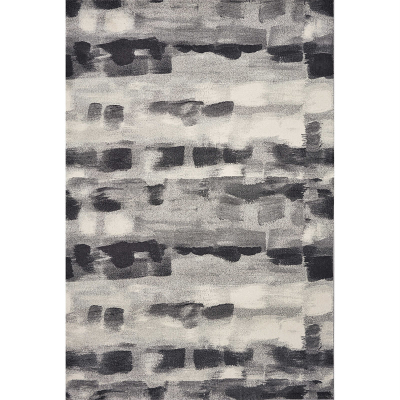 Tapis gris à motif abstrait, Rectangle 5 pi 3 po x 7 pi 7 po