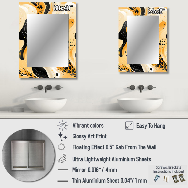 Sharlize, impression de guépard moderne orange et noir - reproduction unique de miroir animal, 32 po x 24 po