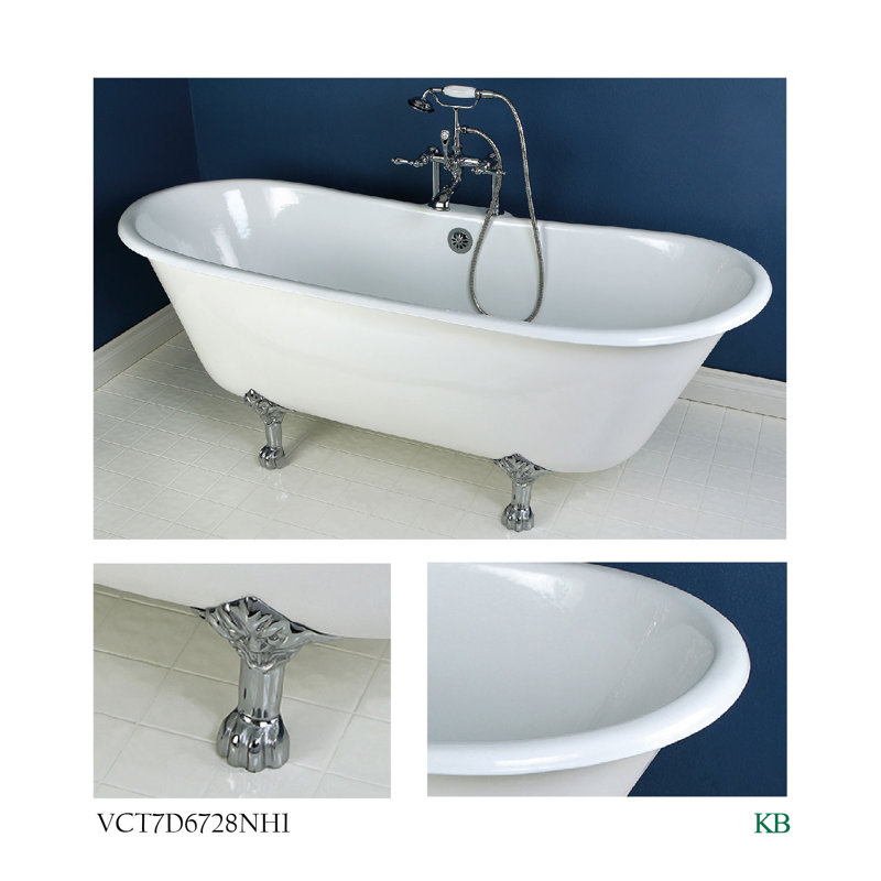 White Cast Iron Double Slipper Clawfoot Tub with Polished Chrome Feet