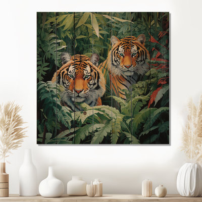 Egidio, art asiatique, tigres dans la jungle VI sur bois