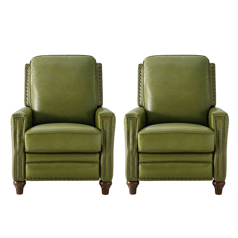 Andrena 34" W Top Grain Leather Recliner with Nailhead Trim (Set of 2) , Genuine Leather Dove