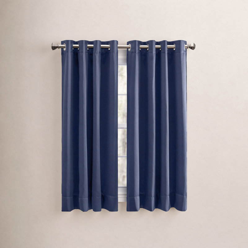 Ardelle Blackout Single Curtain Panel, 56" W x 54" L, Blue with Brushed Nickel Grommets