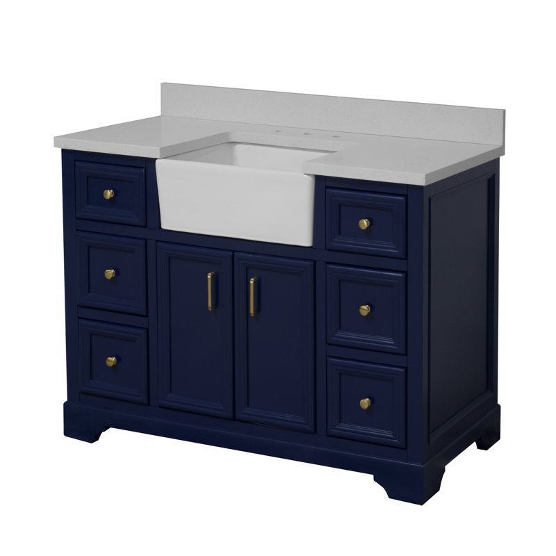 Ensemble de meuble-lavabo simple de 48 po Emiliano, Quartz, Bleu royal