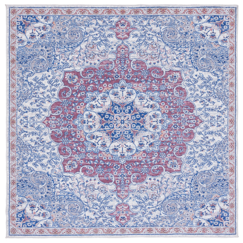 Kingsford Oriental Ivory/Red Area Rug, Square 6'7"