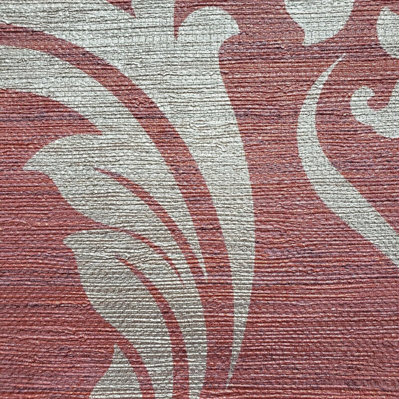 Papier peint imitation damas métallique bourgogne Beronica