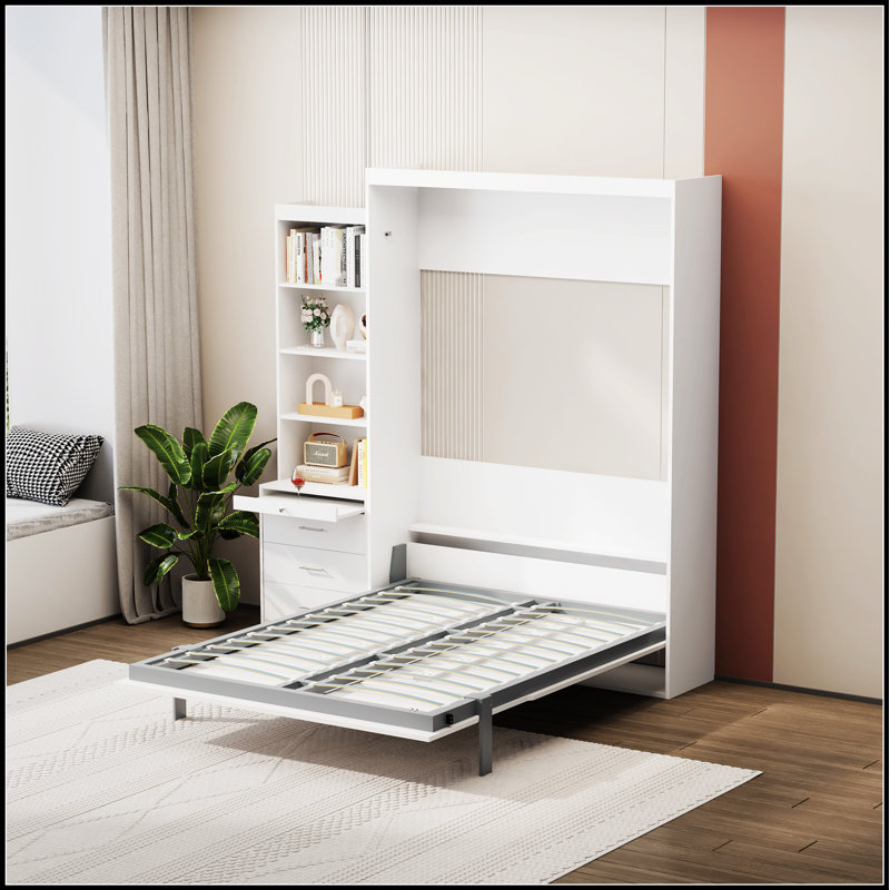 Lit escamotable vertical peu encombrant avec tablette et tiroirs intégrés pour une utilisation efficace dans la chambre ou la chambre d'amis