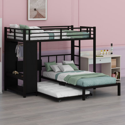 Bunk Bed With Built-In Wardrobe,Trundle And Foldable Desk