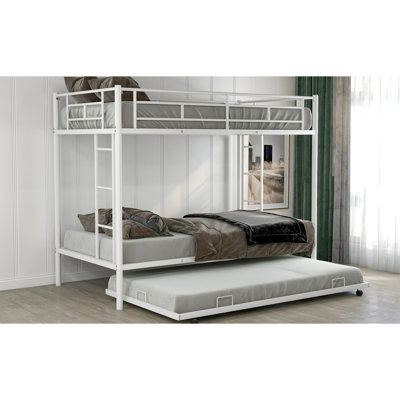 Twin Over Bunk Bed With Trundle In White - Functional Bedroom Addition Modern Piece