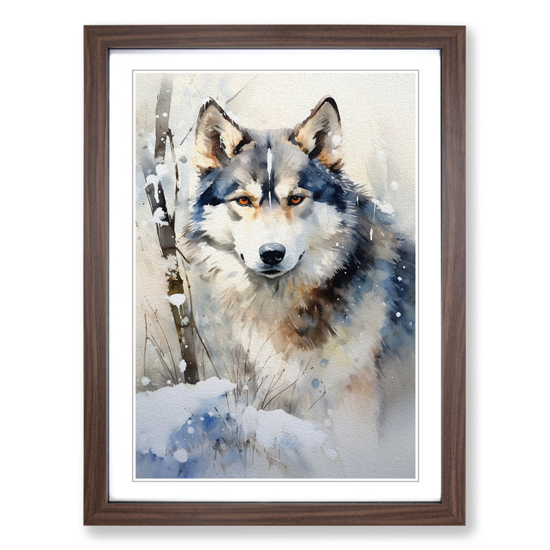 Husky Informel - Single Picture Frame Print on Wood, Walnut, 64cm H x 46cm W x 2cm D