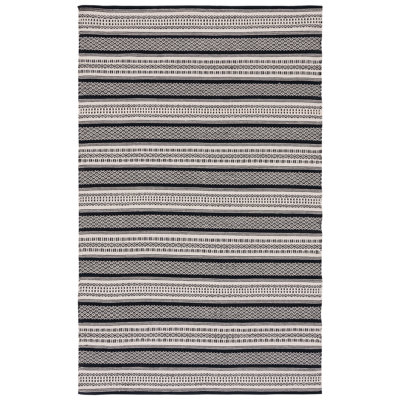 Tapis rayé damassé en coton noir / ivoire Damauri