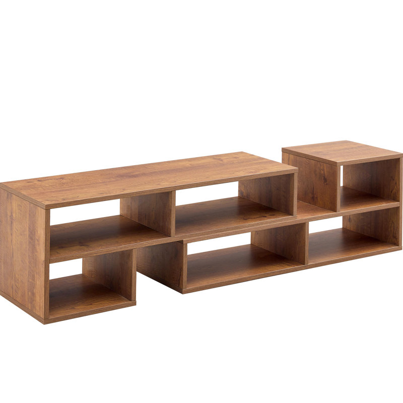 Meuble télé à 2 tablettes avec combinaison. Rangement ouvert pour le salon. Convient aux téléviseurs de 45 à 70 po. Noyer. Multifonctionnel. Assemblage facile. Structure des pièces de rangement. Réglable et polyvalente. Et