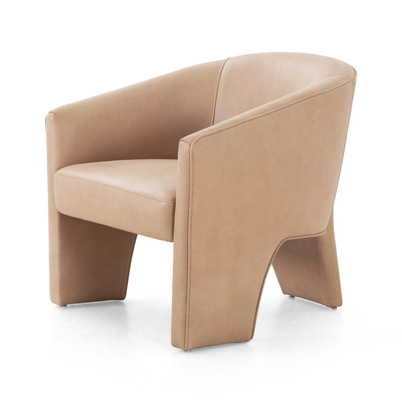Brayson Upholstered Barrel Chair, Palermo Nude Genuine Leather