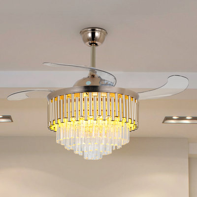 42-inch Golden Crystal Invisible Fan Light, with Remote Control and Three-Color Dimming