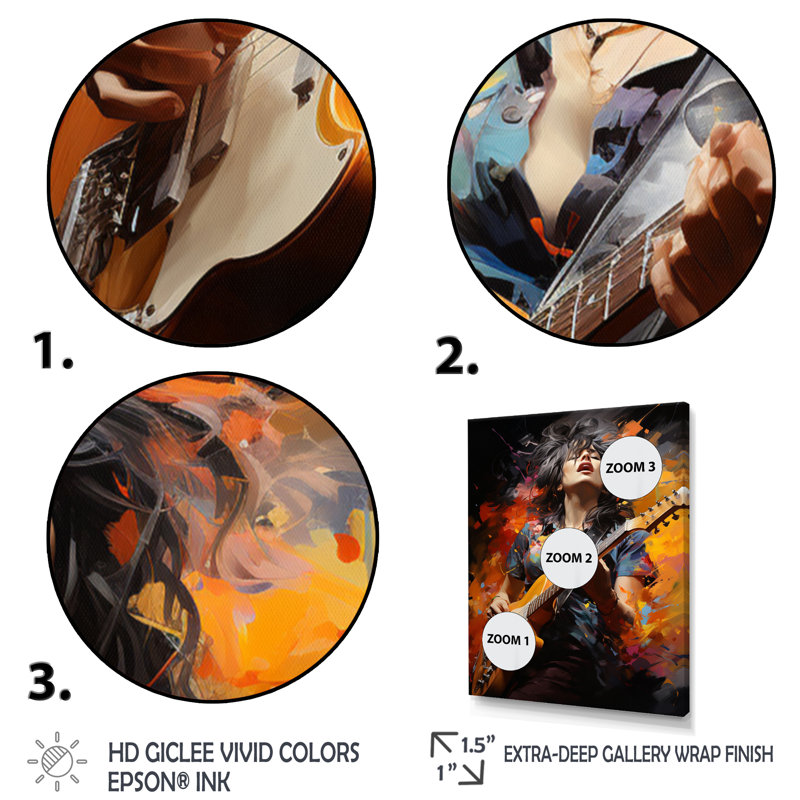 «Tymarion Boho Guitare Rockstars» sur toile, Cadre photo noir, H 20 po x l 12 po x P 1 po