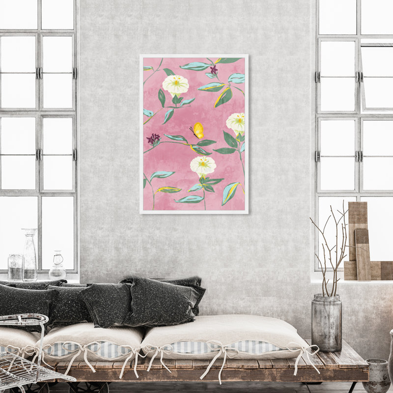 Floral Spring Tapestry Pattern by Birch Lane™ - Picture Frame Print, White, 47" H x 32" W